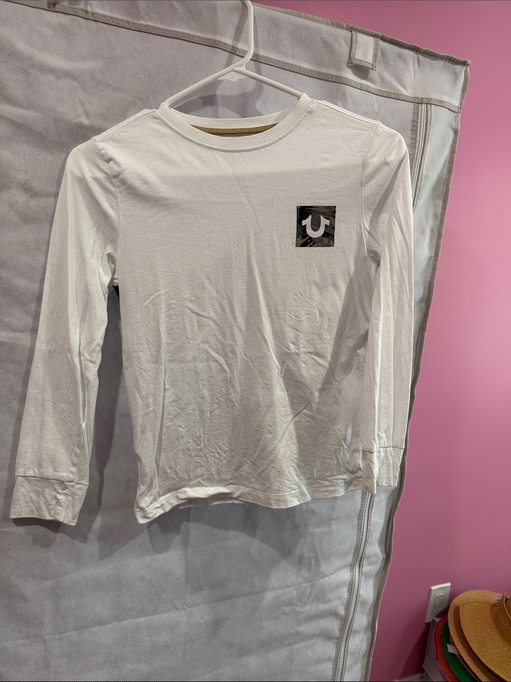 Boys True Religion White Long-Sleeve Tee with Camo Chest Patch